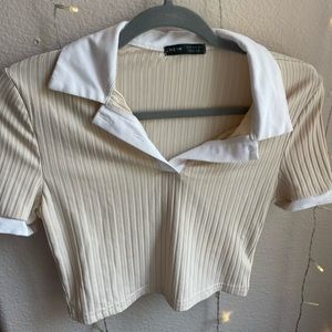 White Collared cream crop top